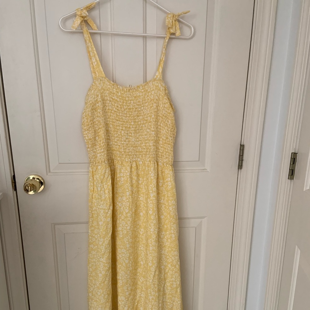 Yellow, floral 3/4 length dress.